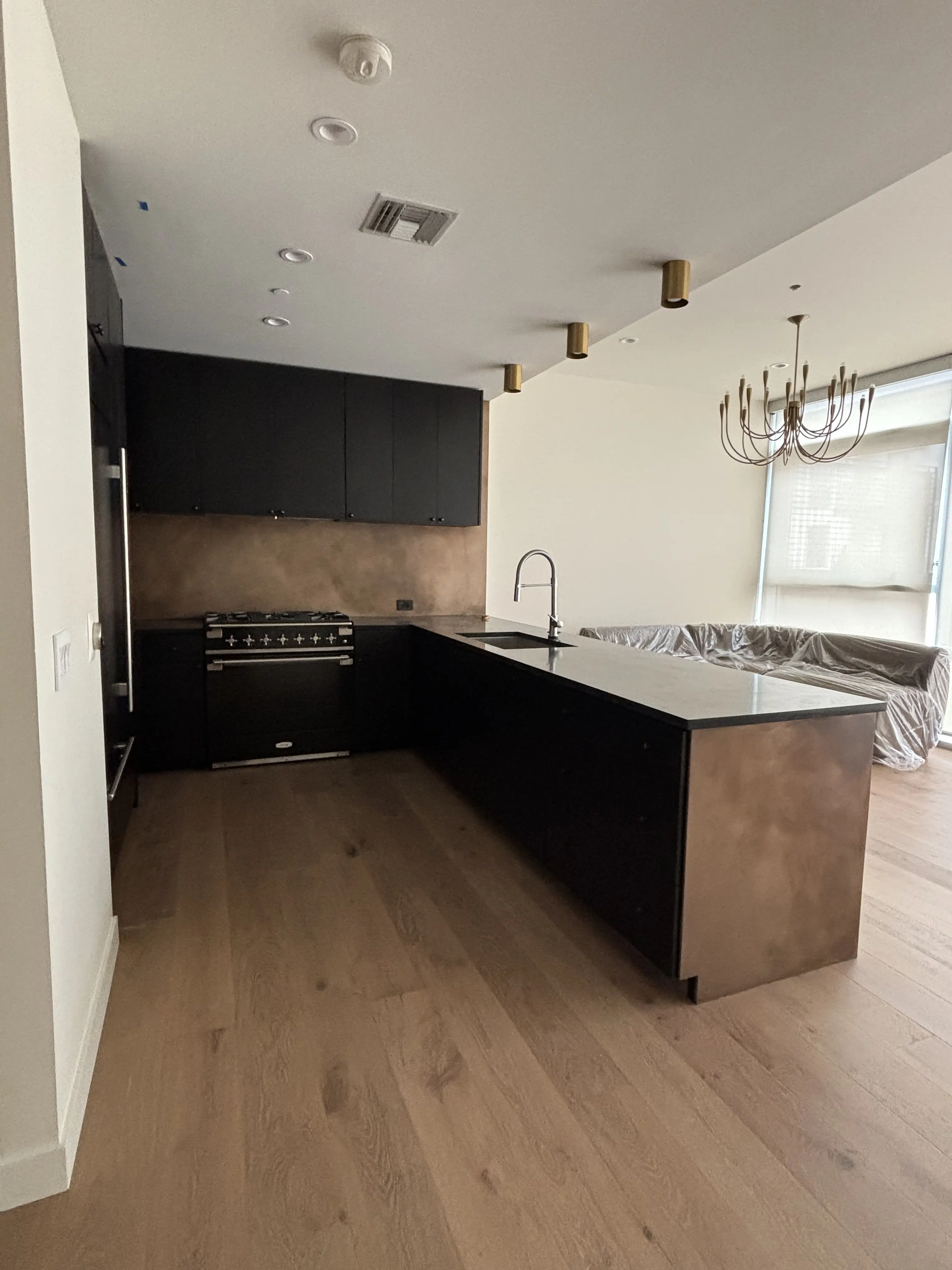 Modern kitchen bronze hood